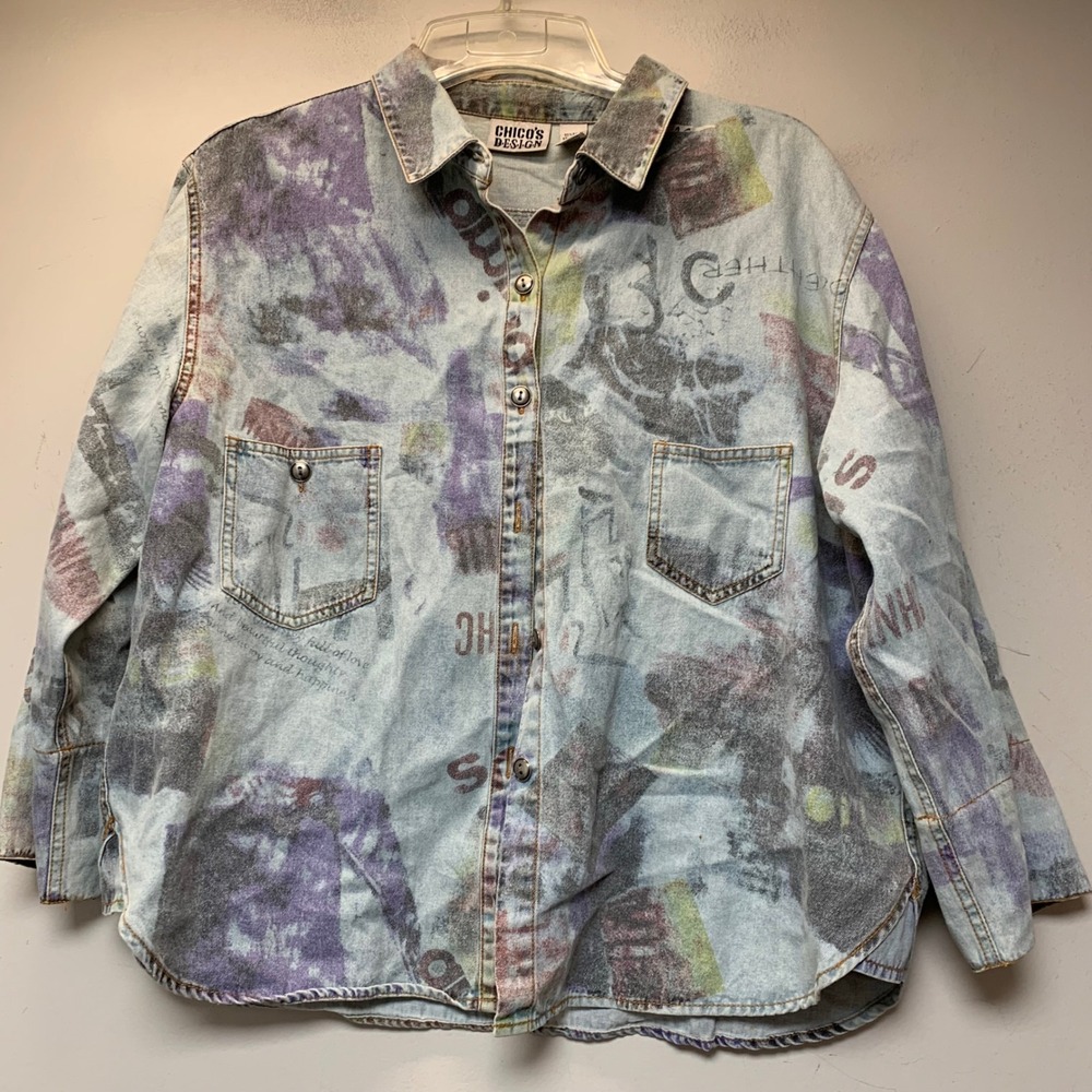 Chico's Design Shirt Women Size 3 Multi-color Excellent Abstract Graffiti Print